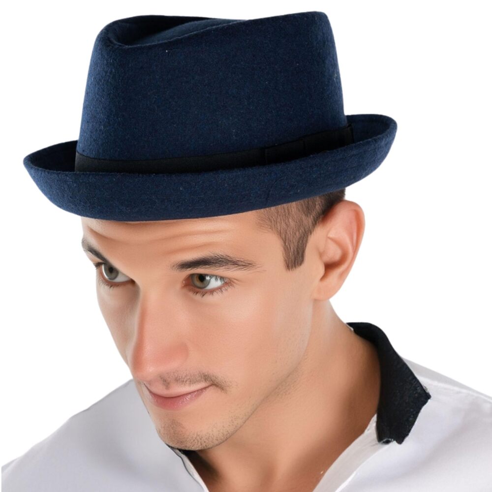 5417 Porkpie Fedora Hats – Classic Wool Blend Trilby Dress Hat, Short Brim